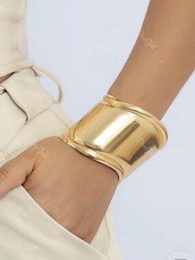 Stainless Steel Gold Sculptural Cuff Bangle Waterproof Tarnish Free Bold